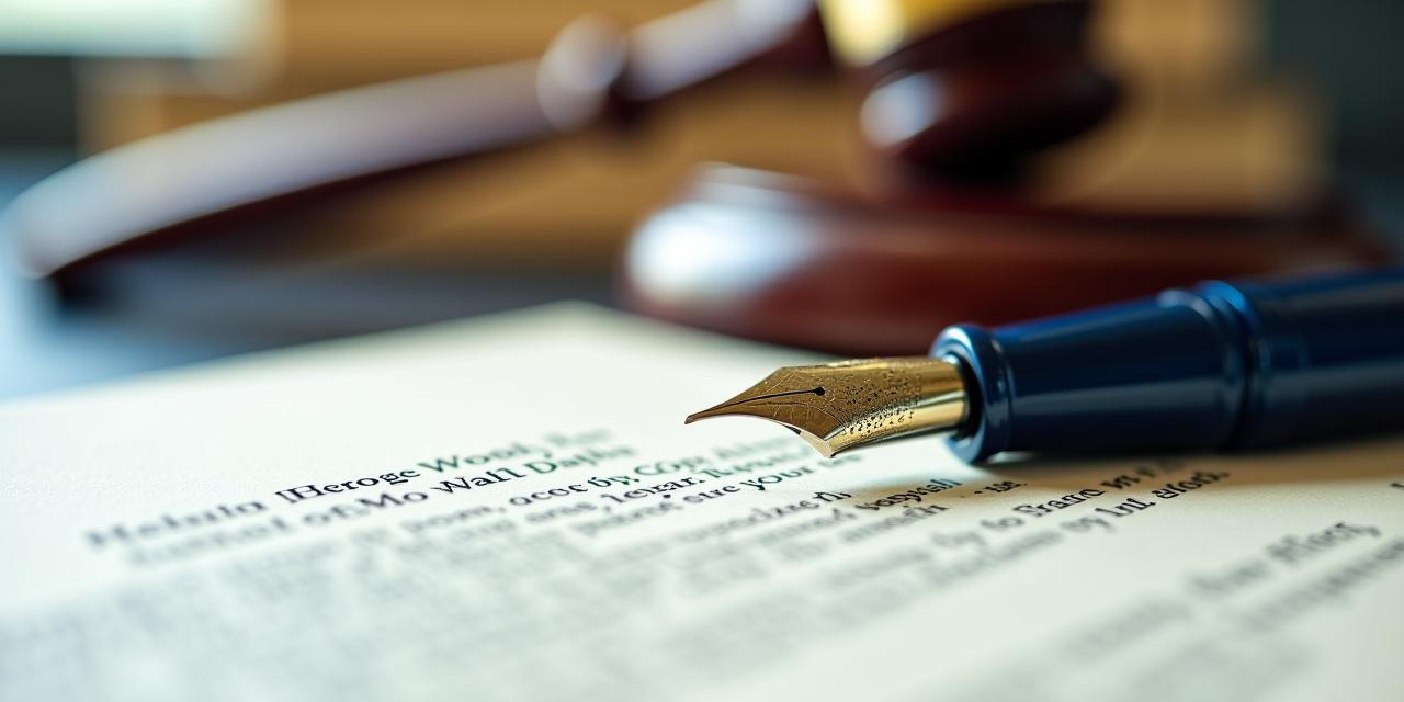 Legal gavel and fountain pen on top of a signed contract